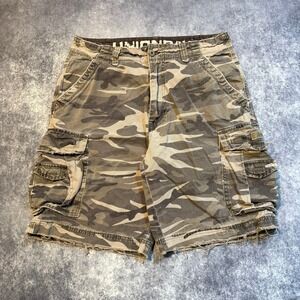 Y2K Unionbay Mens Camo Cargo Shorts Size 34 Distressed Baggy Skater